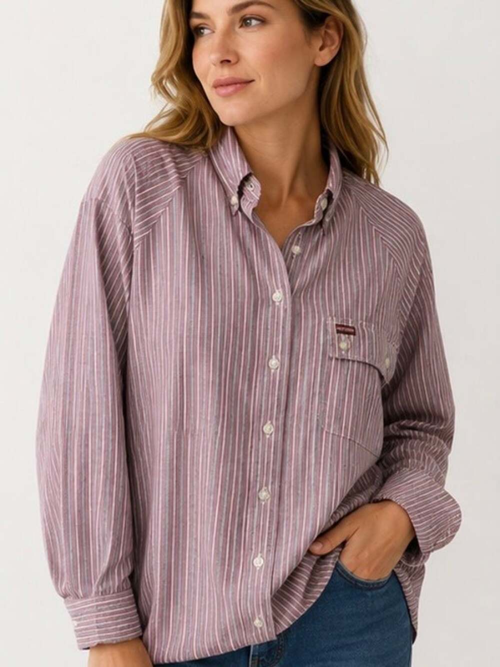 Vintage 80s Sasson Women’s Striped Button Down Shirt Size 40 US 10 Preppy